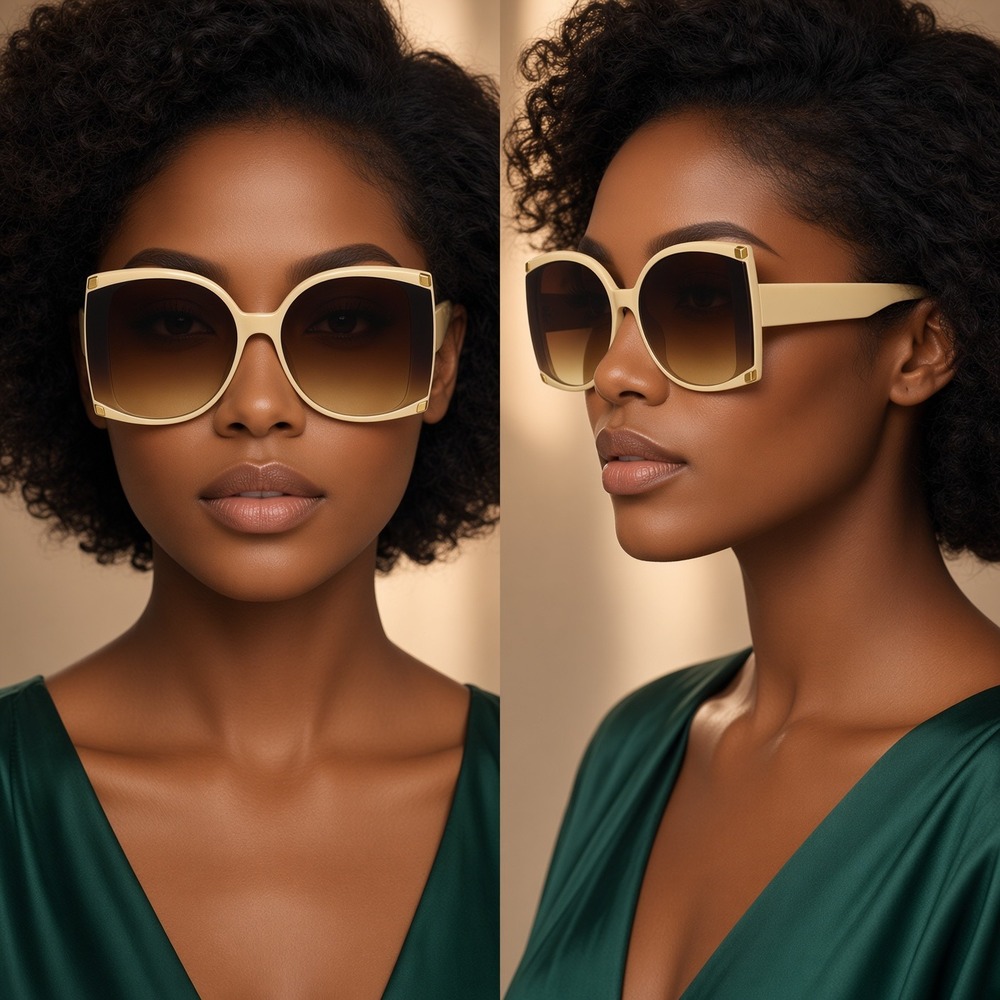Women Sunglasses Fashion Style Outdoor Beige Frame Large Lentes Gafas Mujeres